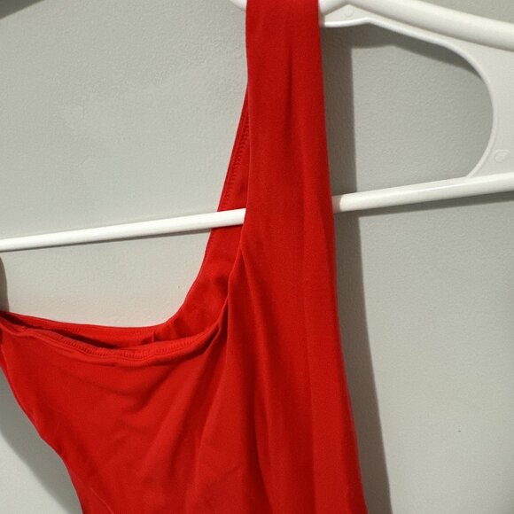 Lululemon Wundermost Ultra-Soft Nulu Asymmetrical Bodysuit in Red - Picture 5 of 8